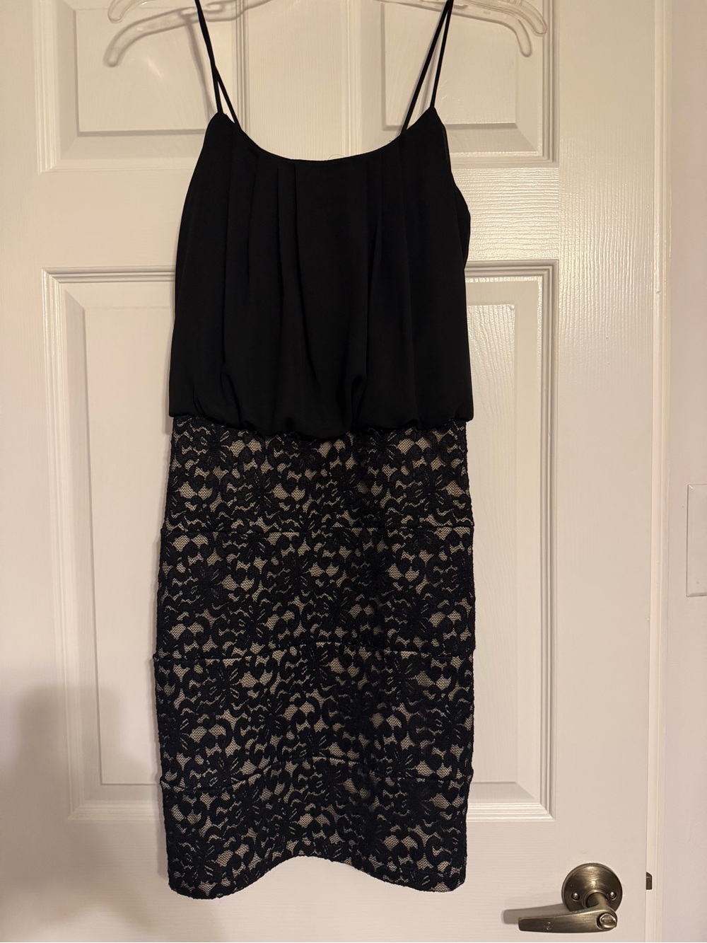 Sweet Storm Black Lace Overlay Spaghetti Strap Dress